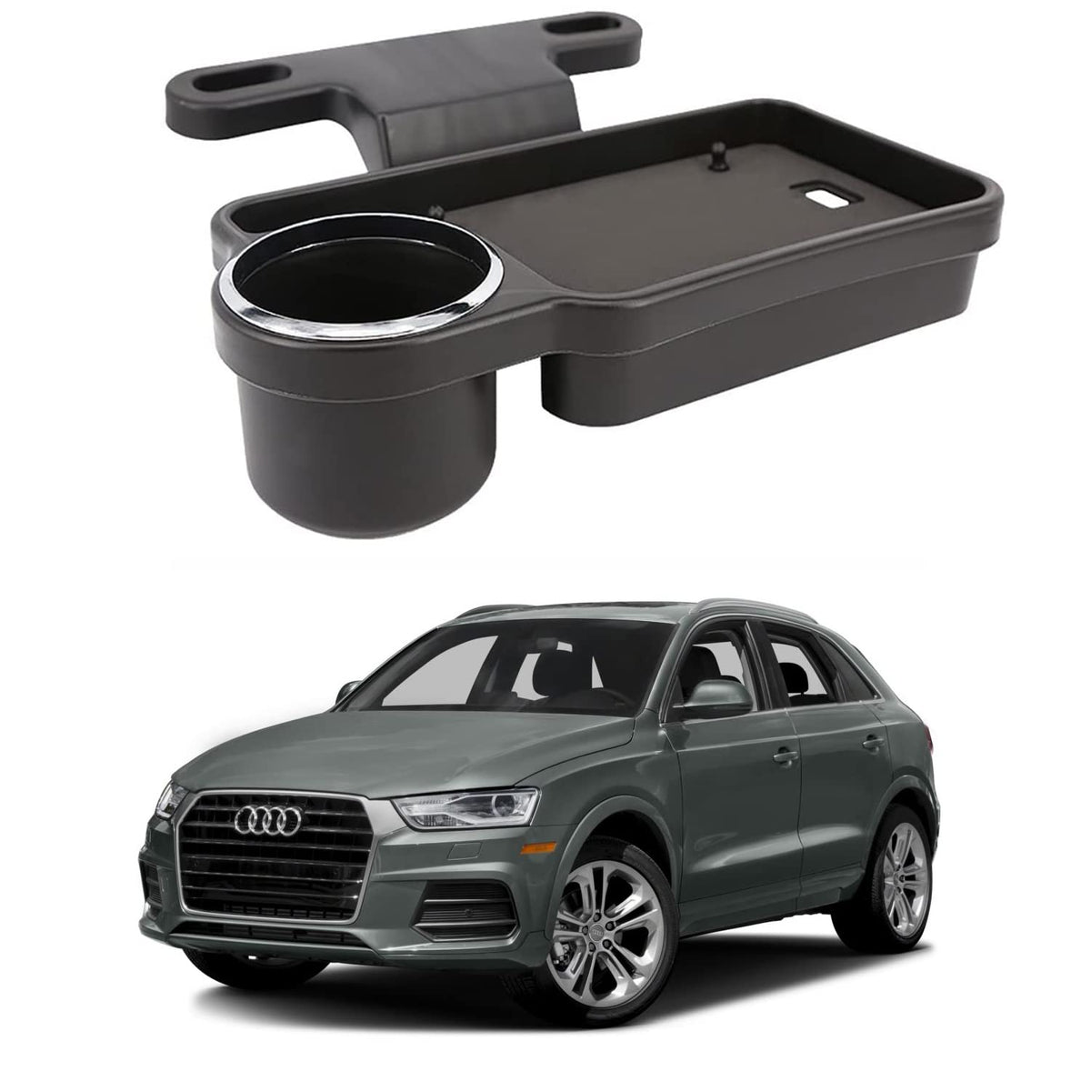 Oshotto (FT04) Foldable Car Auto Headrest Rear Back Seat Table Drink Food Cup Tray Holder Compatible with Audi Q3  Black