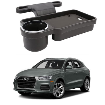 Oshotto (FT04) Foldable Car Auto Headrest Rear Back Seat Table Drink Food Cup Tray Holder Compatible with Audi Q3  Black