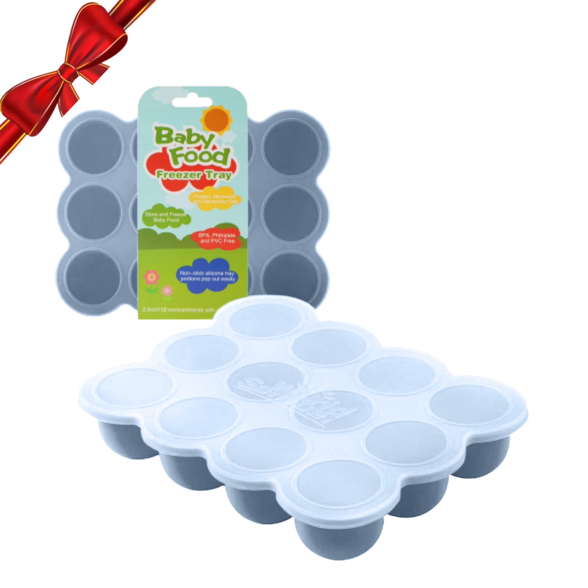 Samuelworld Baby Food Storage Container, 12 Portions X 2.5Oz - Bpa Free Silicone Freezer Tray With Clip-On Lid For Breast Milk S