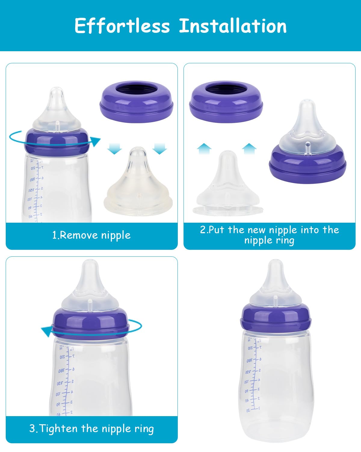 Silicone Nipple for Lansinoh Anti-Colic Baby Bottle, Fast Flow, Size L, 6m+, 6 Count
