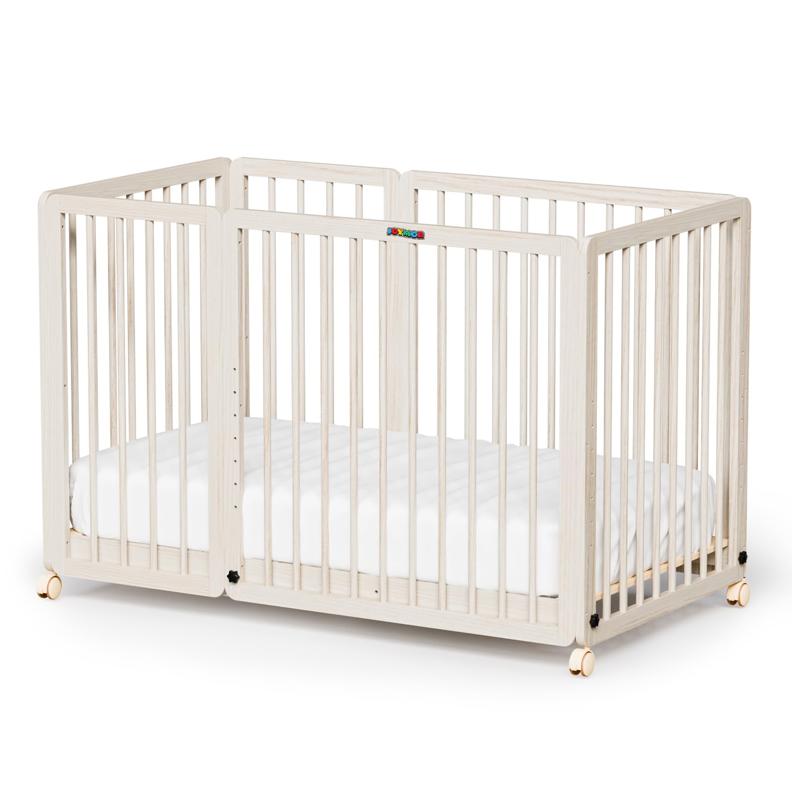JOYMOR 8 in 1 Convertible Crib with Changer, Include 2    Mattress, Converts to Bassinet, Mid Crib, Full Size Crib, Daybed,Toddl