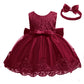 Baby Christmas Embroidery Lace Dresses Little Kid Easter Halloween Wedding Formal Event Dress (Burgundy 8348,24M)