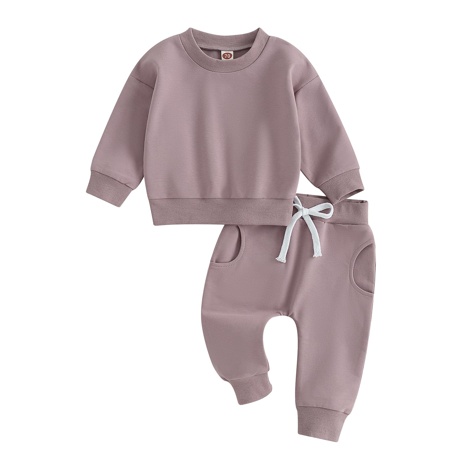 Baby Girl Clothes Winter Sets Fall Crewneck Sweatshirt Pocket Pants Solid Color Outfits Infant Toddler Girls Suit (Solid Purple,