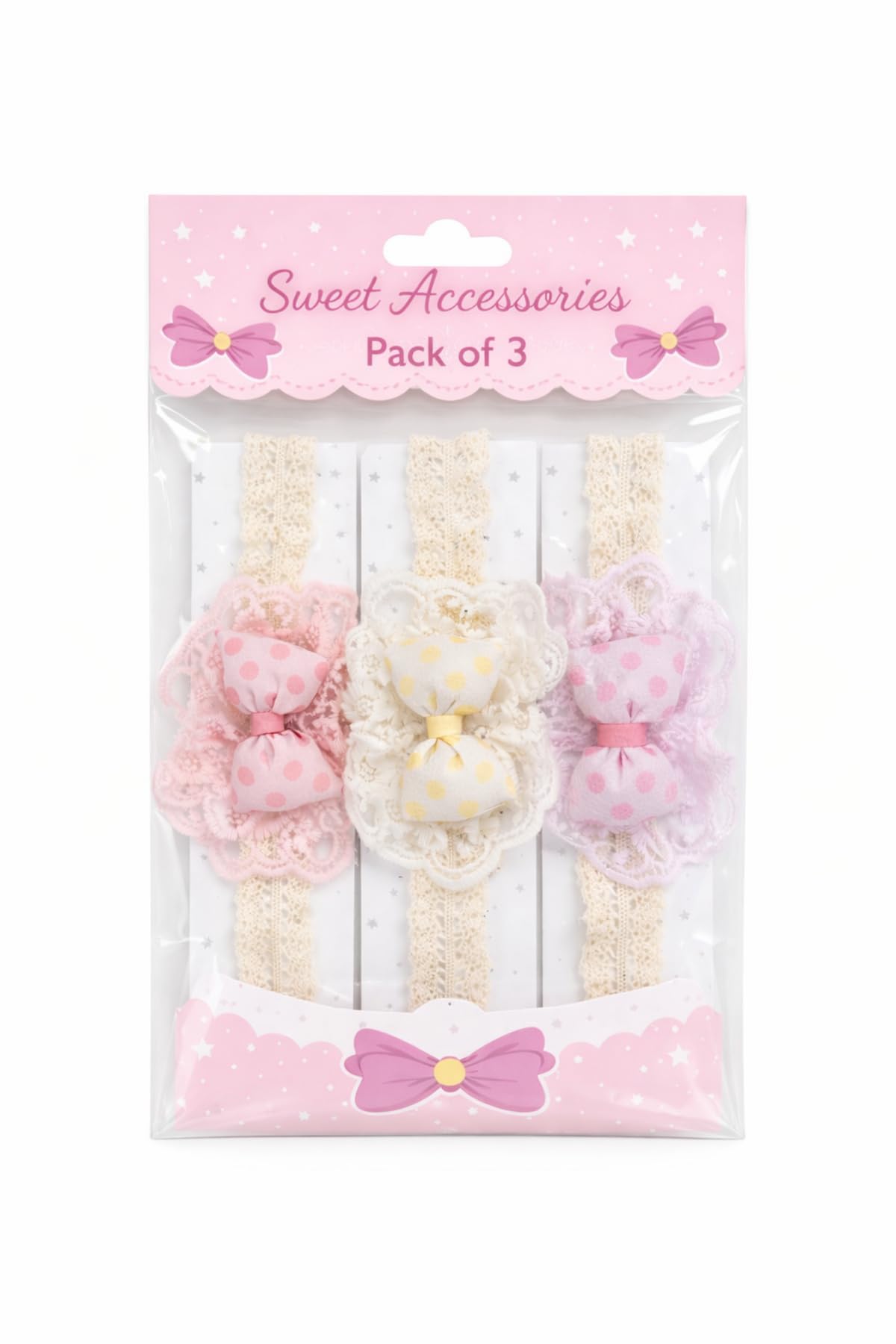 Samyak Soft Baby Headbands | Newborn To Toddler Lace Bow | Set Of 3