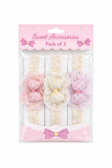 Samyak Soft Baby Headbands | Newborn To Toddler Lace Bow | Set Of 3