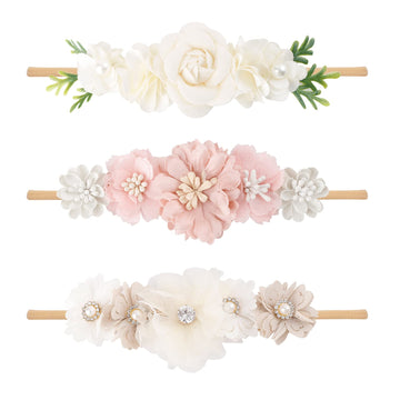 Bfnaagirl Baby Girl Floral Headband Nylon Flower Crown Elastic Hairband 3Pcs Hair Accessories Gift For Girls (31#)