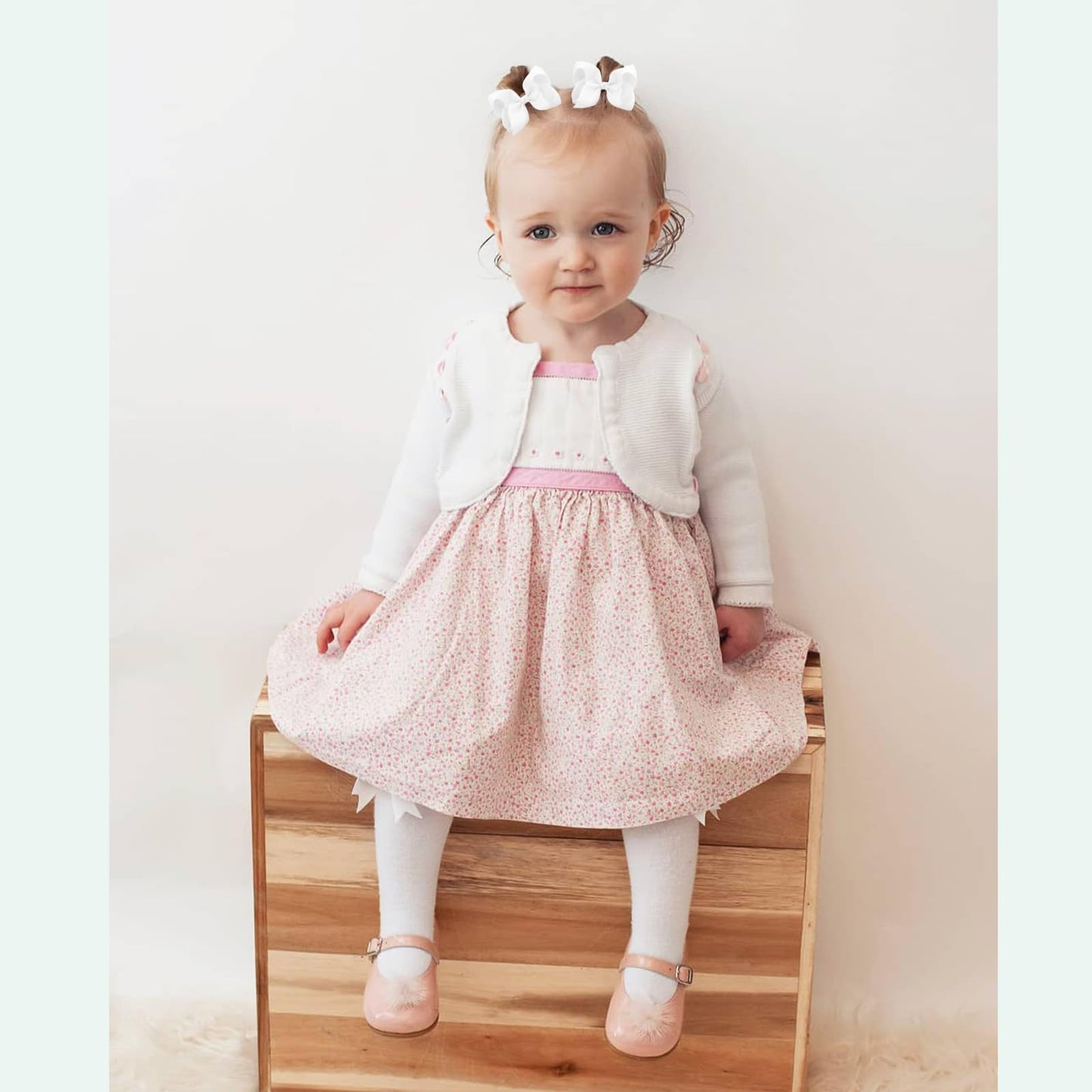 6 Pcs 3' Grosgrain Ribbon Hair Bows - Alligator Clips For Toddlers In Solid Color (White)