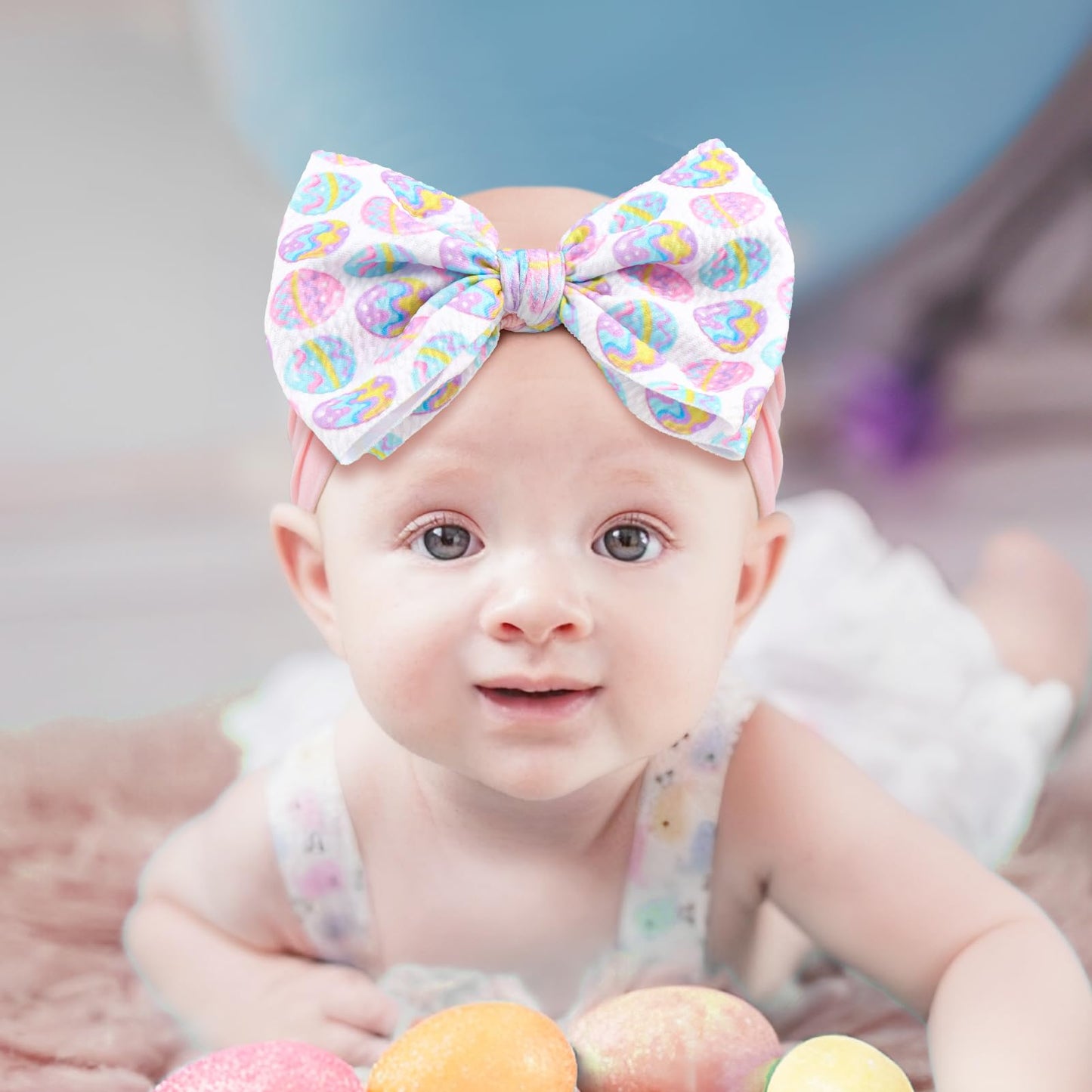 Oneninedream 6Easter Baby Bows Rabbit Egg Bows For Girls Newborn Easter Bunny Ears Hairbands Elastic Nylon Bows Headbands Easter