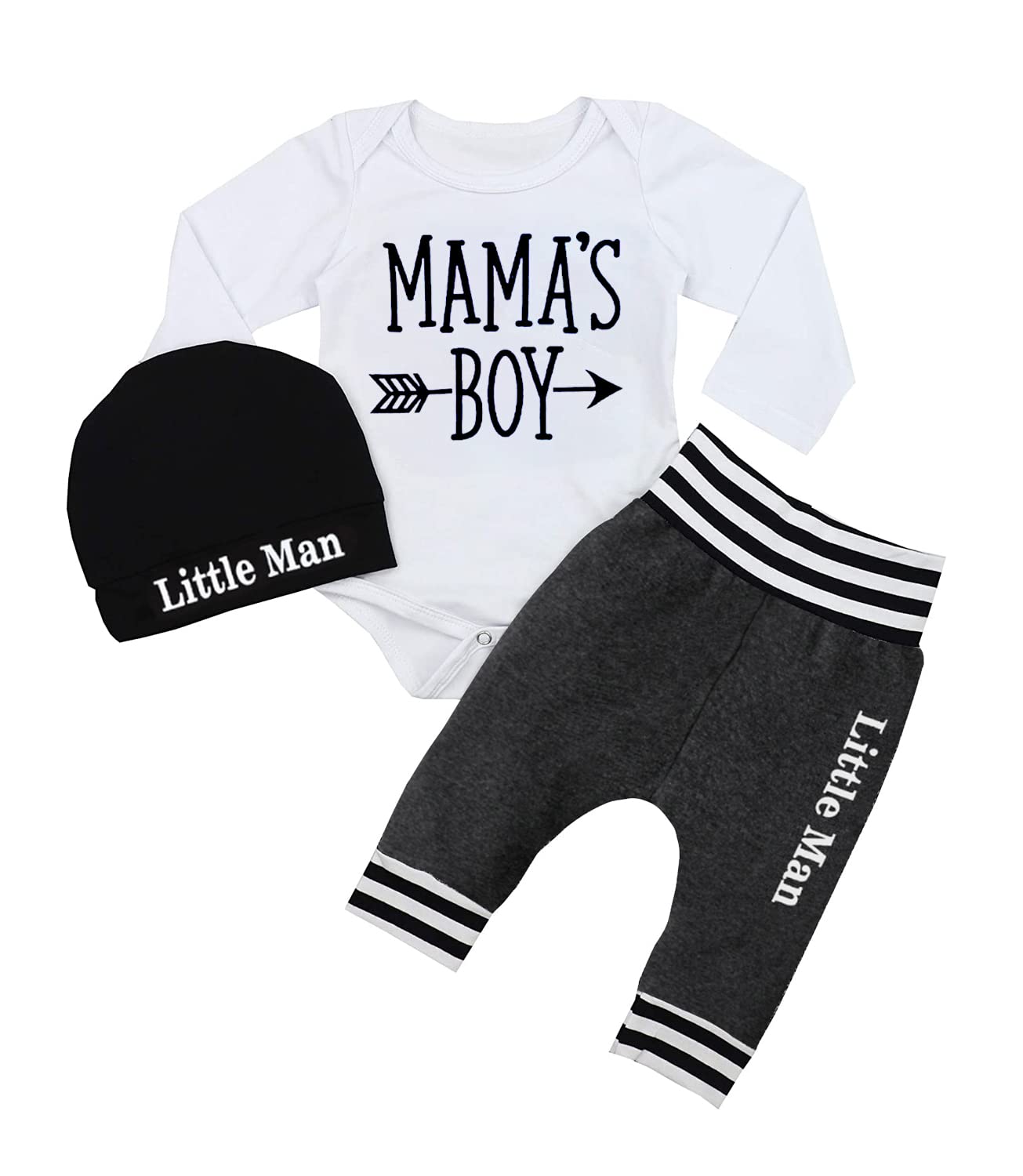 Baby Boy Clothes 0-3 Months Mama 'S Boy Outfits Long Sleeve Romper+ Little Man Pants+Hat 3Pcs Fall Clothing Sets