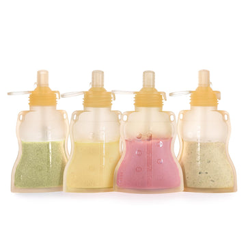 Haakaa Reusable Pouches For Baby Food, Food Grade Silicone, 4Oz,4 Pack,6M+(Banana)