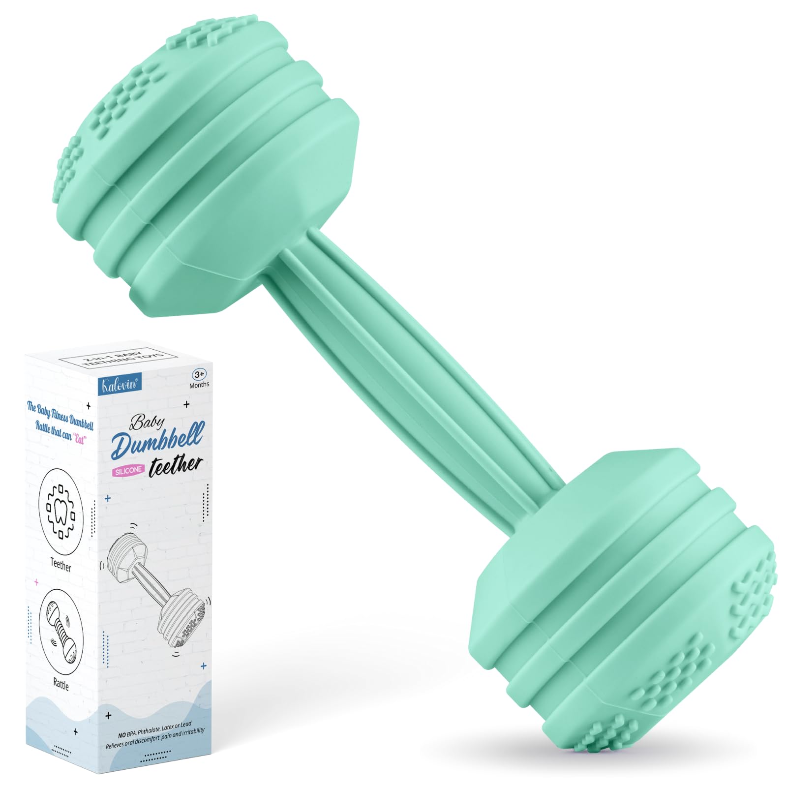 Baby Dumbbell Toy - Silicone Dumbbell Teether Toys Weight Rattle Sensory Toy for Babies - Great Gift for Baby and Toddler Girls 
