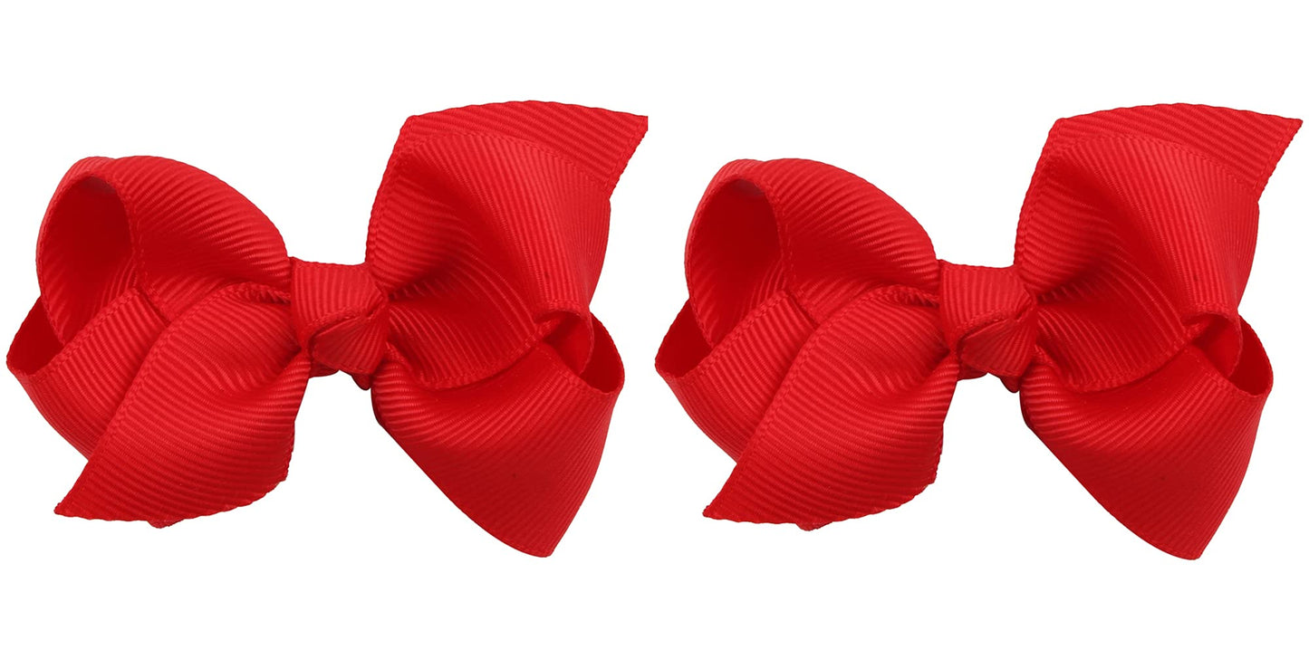 Zoonai 3 Inch Baby Girl Hair Bows Boutique Hair Clip Teens Toddlers Hairpin Headwear - Set Of 2 (Red)