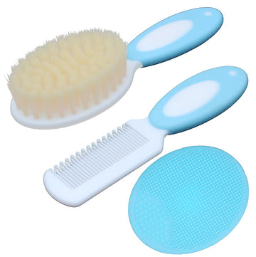Baby Hair Brush &Silicone Baby Cradle Cap Brush Set, For Newborns & Toddlers-Natural Soft Goat Bristles-Ideal For Cradle Cap-Per