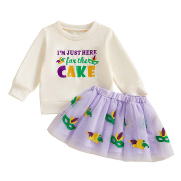 Ayalinggo Toddler Girl MardiGras Outfit Long Sleeve Sweatshirt Ruffle Layered Tulle Tutu Dresses Skirt Kids Carnival Clothes (Kh