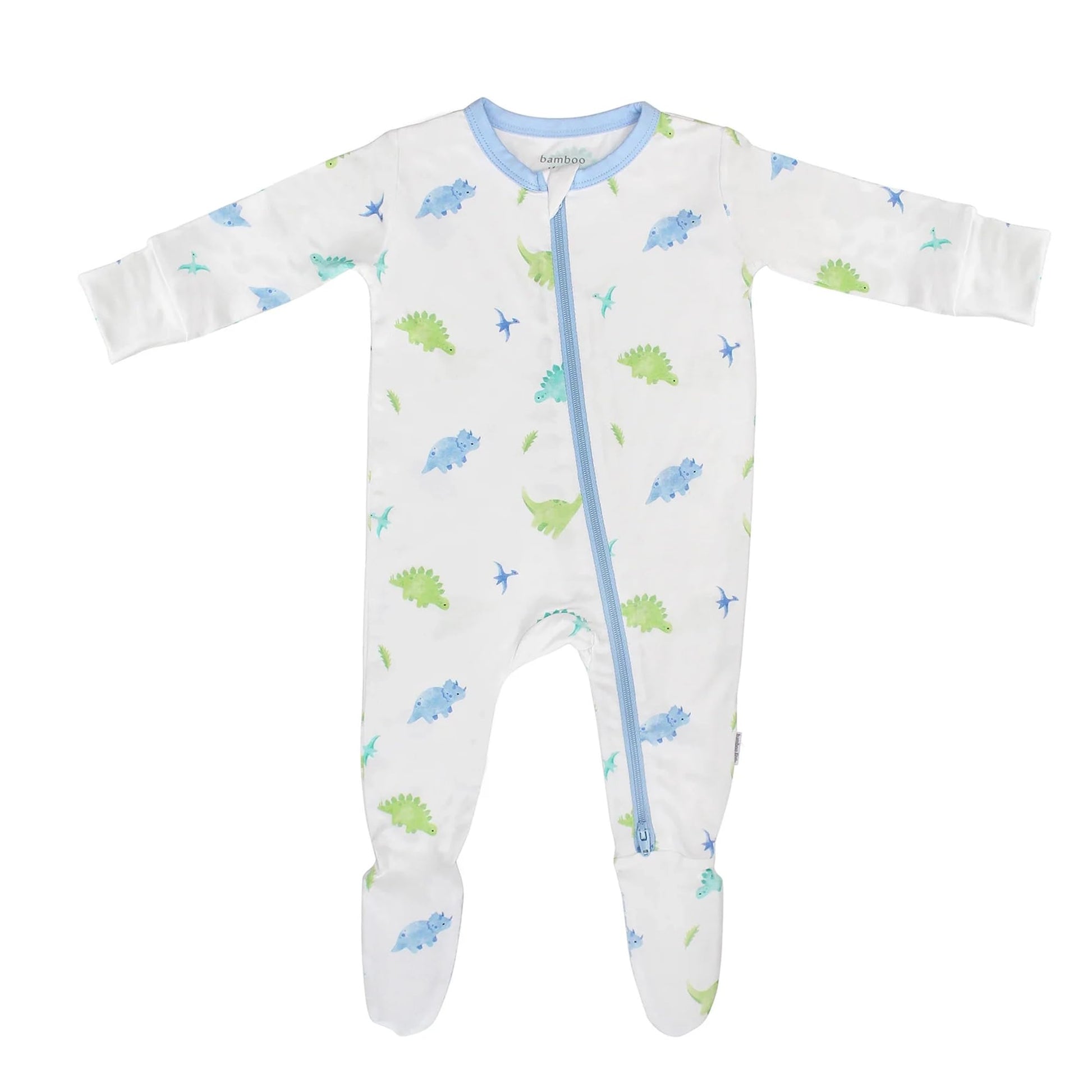 Soft Bamboo Viscose Footies, 2-Way Zipper, Unisex, 6-9 Months, Dinosaur, 95% Viscose Made From Bamboo, 5% Spandex - Imported