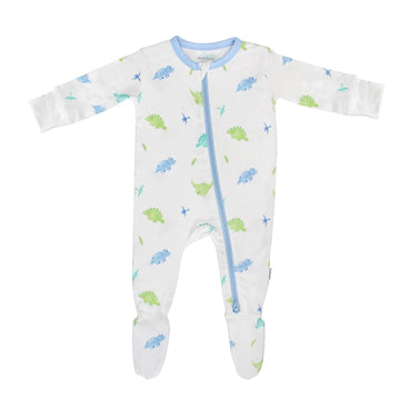 Soft Bamboo Viscose Footies, 2-Way Zipper, Unisex, 18-24 Months, Dinosaur, 95% Viscose Made From Bamboo, 5% Spandex - Imported