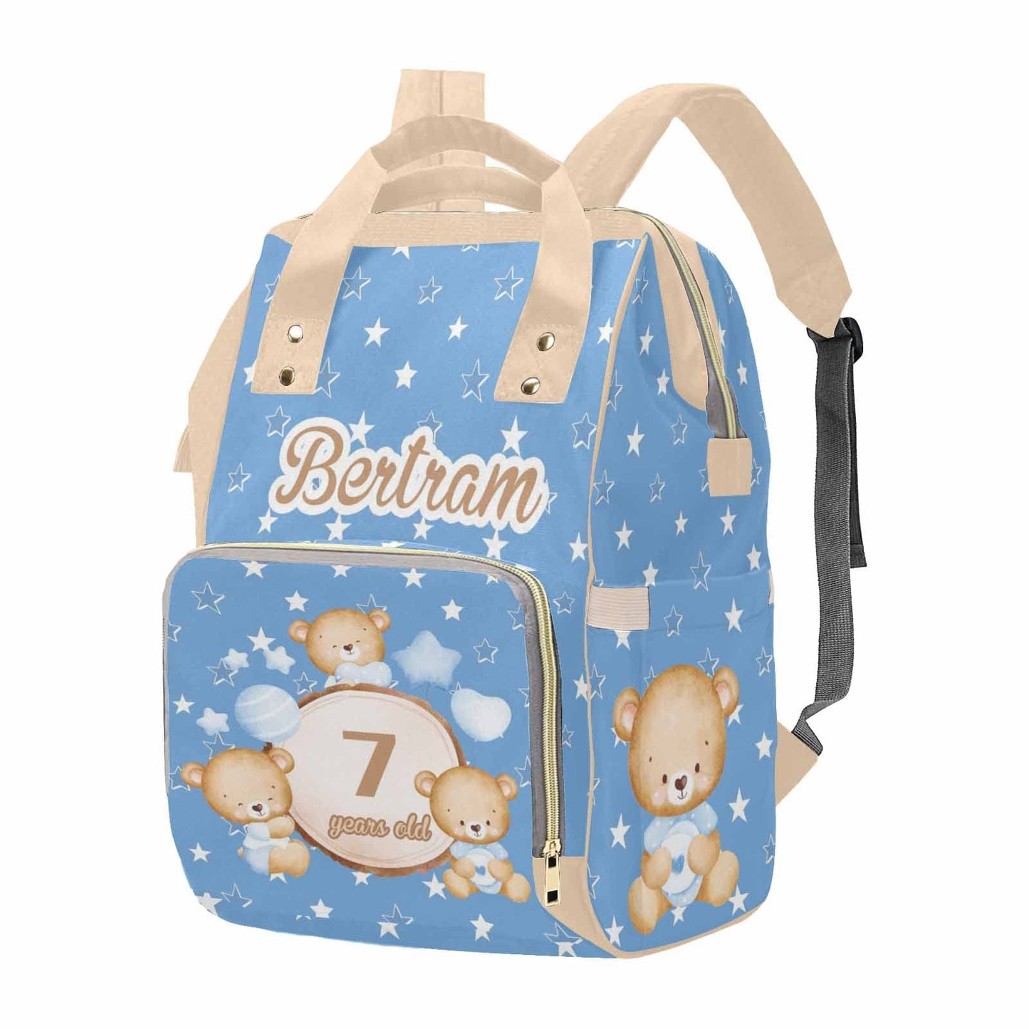 M Yescustom Personalized Blue Bear Diaper Bag With Name & Age, Custom Star Travel Backpack With Large Capacity Waterproof Mommy