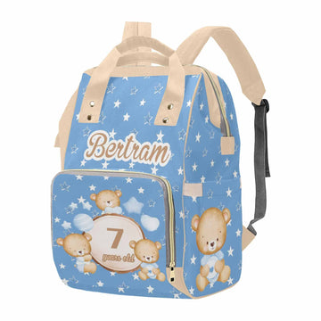 M Yescustom Personalized Blue Bear Diaper Bag With Name & Age, Custom Star Travel Backpack With Large Capacity Waterproof Mommy