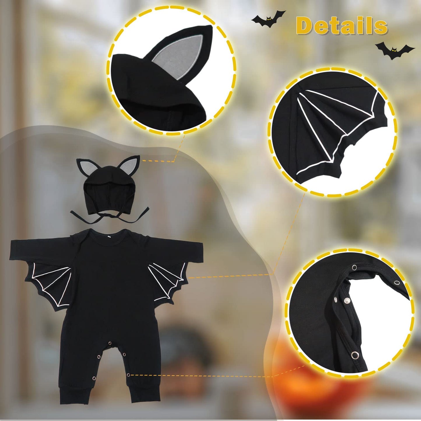 Waghaw Baby Bat Costume 3-6 Months Bat Costume Baby Baby Girl Bat Costume Toddler Bat Costume Boy Bat Onesie Baby (3-6 Months, B