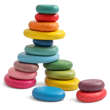 OESSUF 16pcs Extra-Large Wooden Stacking Rocks - Safe Montessori Toys for 1-3 Year Old, Waldorf Wooden Blocks for Toddlers 1-3,