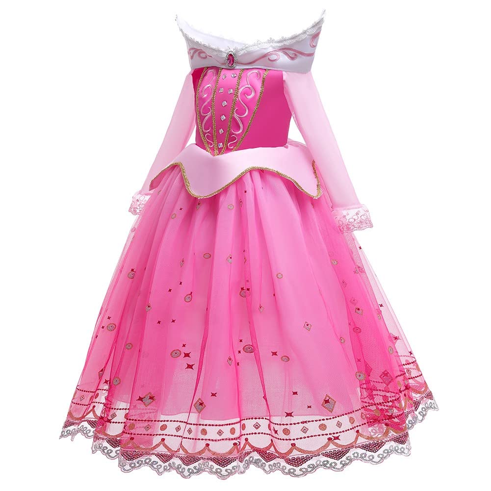 Fmyfwy Girls Aurora Princess Dress Sleeping Beauty Fancy Halloween Costume Christmas Birthday Party Gown Rose W/Accessories 4-5T