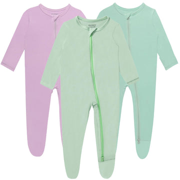 Guisby Baby Boy Footed Pajamas, Rayon Made From Bamboo Long Sleeve With Mittens Cuffs Sleepers 3-Pack 3-6 Months