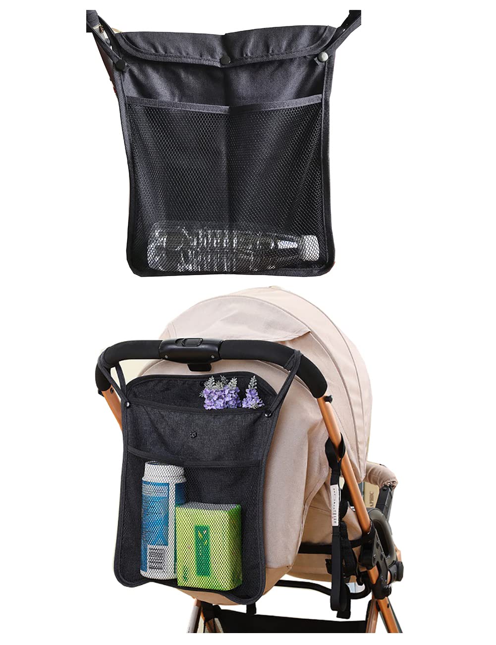 YOLENDAR Baby Stroller Organizer,Black,Umbrella stroller organizer,Extra pockets to store snacks/wipes items,Holds water bottles