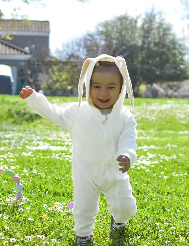 Agqt Baby Girls Bunny Costume 1St Easter Outfit Onesie Halloween Animal Clothes One Piece Romper Rabbit Ear Hoodie White Size 12