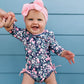 Rufflebutts Baby Girls Upf 50+ Sun Protection Floral Printed Long Sleeve One Piece Rash Guard Swimsuit With Zipper - Moonlit Mea