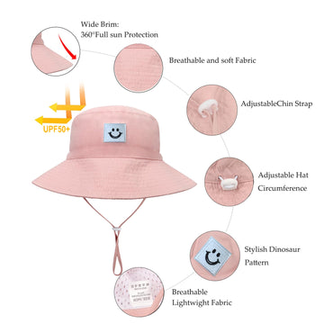 Baby Sun Hat Smiling Face Upf 50+ Beach Toddler Bucket Hat For Baby Boys And Girls, Toddler Kids Wide Brim Sun Hats Cap (Us, Age