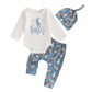 Amnnchya My First Easter Baby Boy Girl Outfit Rabbit Romper Bunny Carrot Pants Newborn Fall Winter Clothes Hat Set (Blue, 3-6 Mo