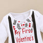 Shalofer Baby Boys My First Valentine'S Day Bodysuit Toddler Gentleman Outfit With Hat (White-Valentine,12-18 Months)
