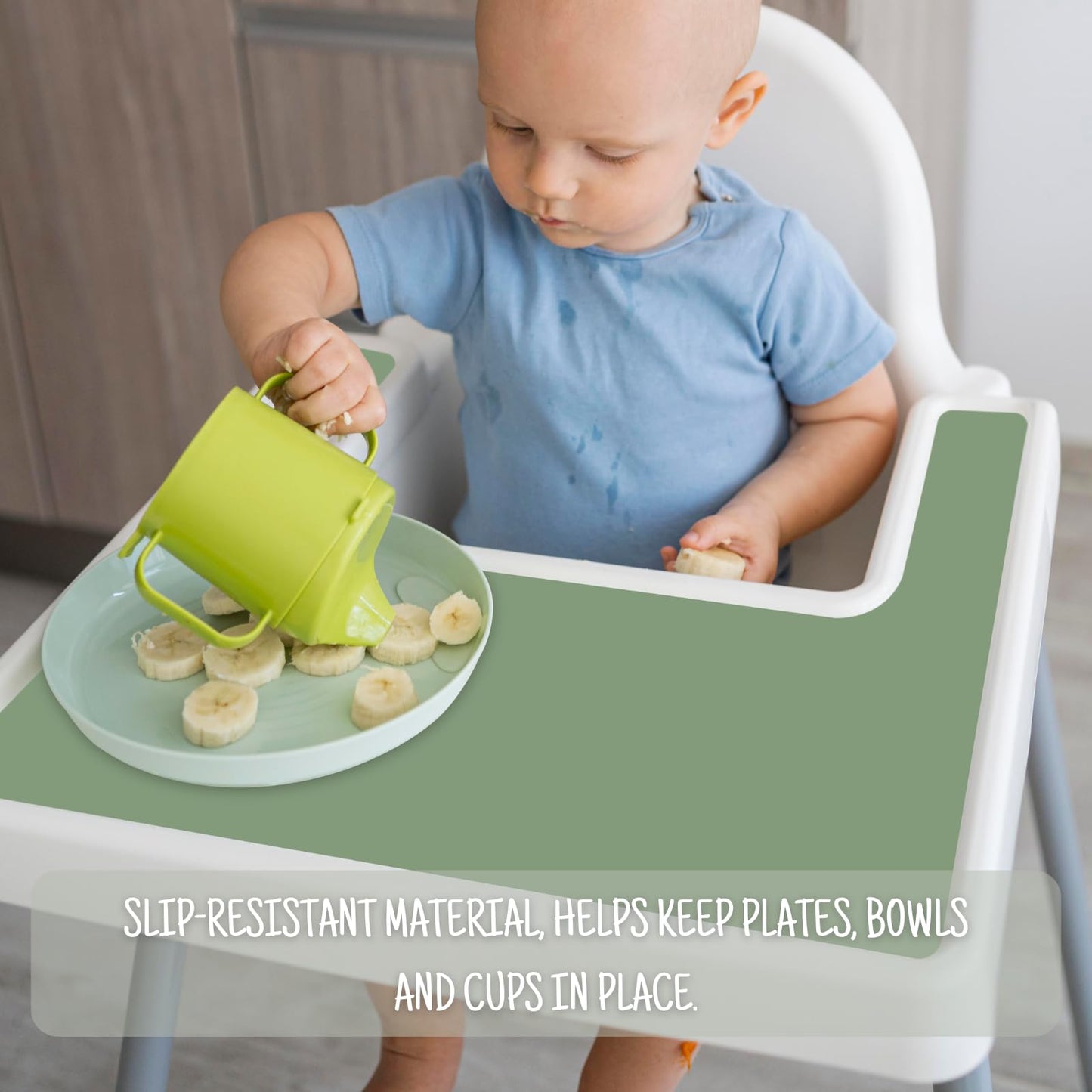 High Chair Placemat For Ikea Antilop Baby High Chair, 2 Packs Stain Resistant Non-Slip Toddler Silicone High Chair Place Mats Ea
