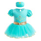 Hihcbf Baby Girls Christmas Halloween Aladdin Costume Jasmine Princess Birthday Bodysuit Romper Tutu Dress W/Headband
