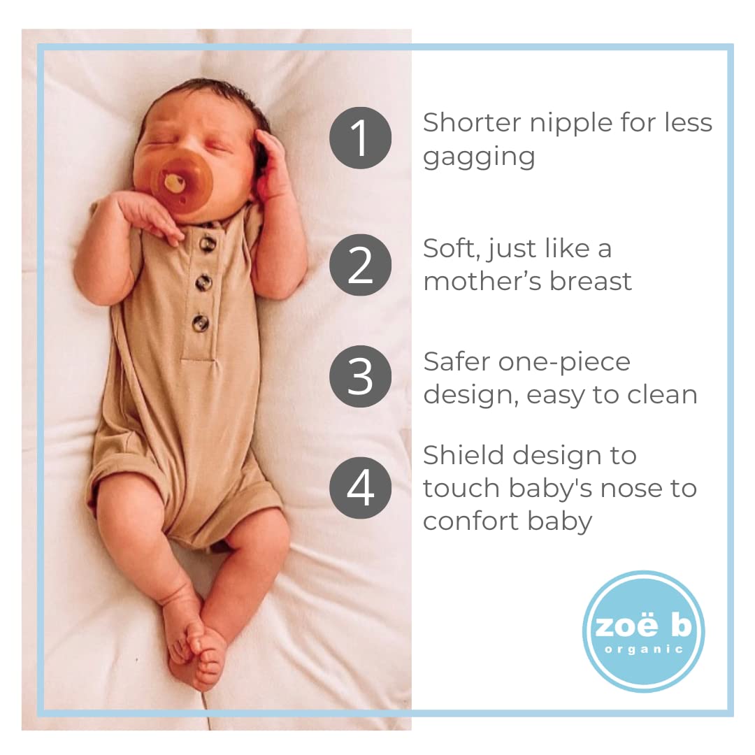 Newborn Pacifier- Shorter Nipple Less Gagging - Small Preemie (0-6 Mos) - Breastfed Babies - 100% Natural Rubber - Bpa-Free - Ha