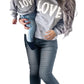 Y&Tbaby Mommy And Me Love Print Long Sleeve Pullover Tee Tops Family Matching Casual Sweatshirt T-Shirt Clothes Outfits(Grey,Mom
