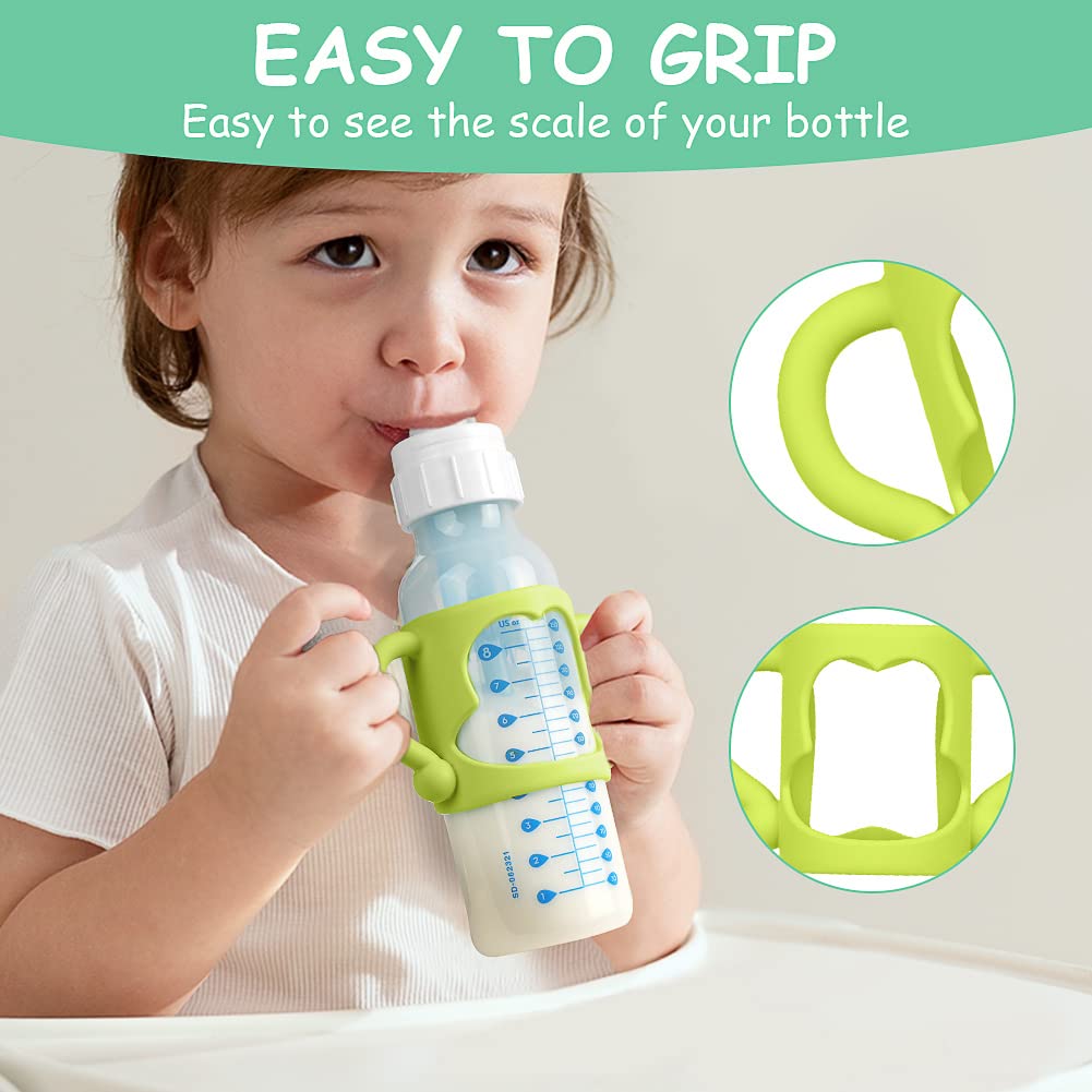 Dr Brown'S Silicone Bottle Handles - 2Pcs Easy Grip Handles For Narrow Bottles, Lightweight And Easy To Carry (Green/Blue)