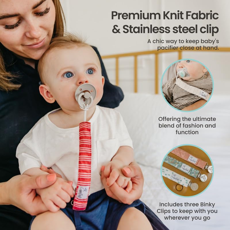 Copper Pearl Premium Knit Pacifier Holders 3-Pack: Stylish Stainless Steel Clips For Baby Girls And Boys - Prevent Floor Drops -