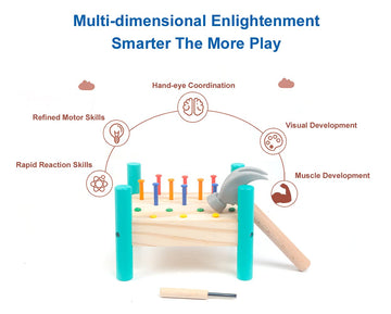 OUJILA Wooden Baby Workbench Pounding Hammer Toy for Toddlers,STEM Educational Preschool Learning Toys for Kids, Great DIY Gift