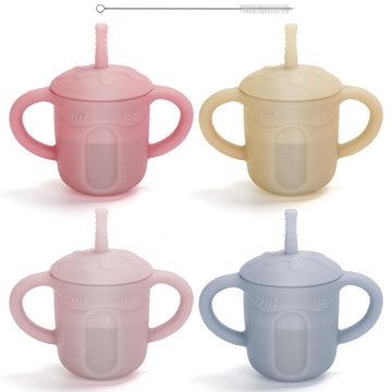 Esofficce Silicone Baby Straw Cup, 9.56 Oz Baby Sippy Cup With Straw And Handle, Silicone Training Cup & Straw For Toddlers,Sili