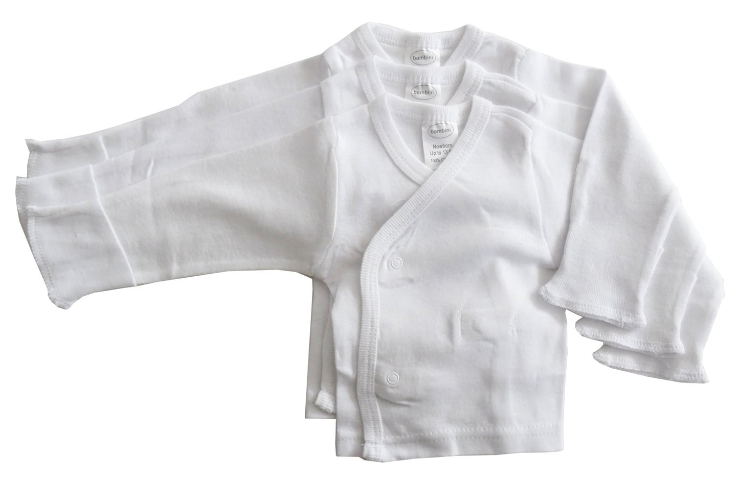 Bambini Long Sleeve Side Snap With Mittens - 3 Pack - Small - White