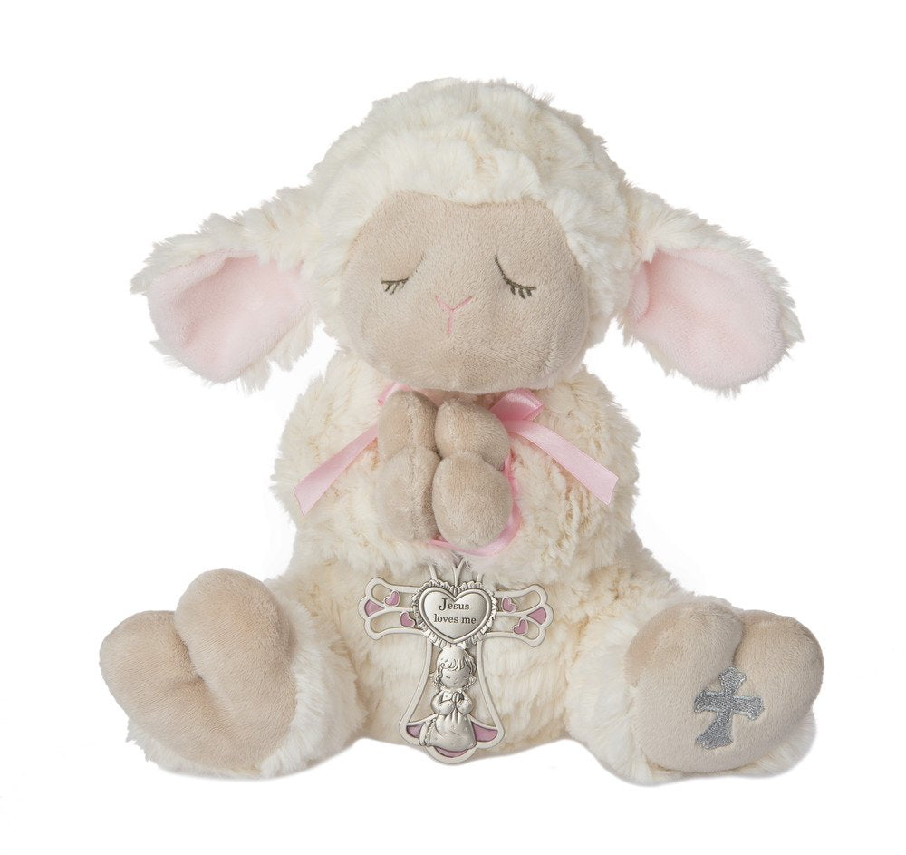 Ganz Serenity Lamb With Crib Cross Christening Or Baptism Gift, Pink