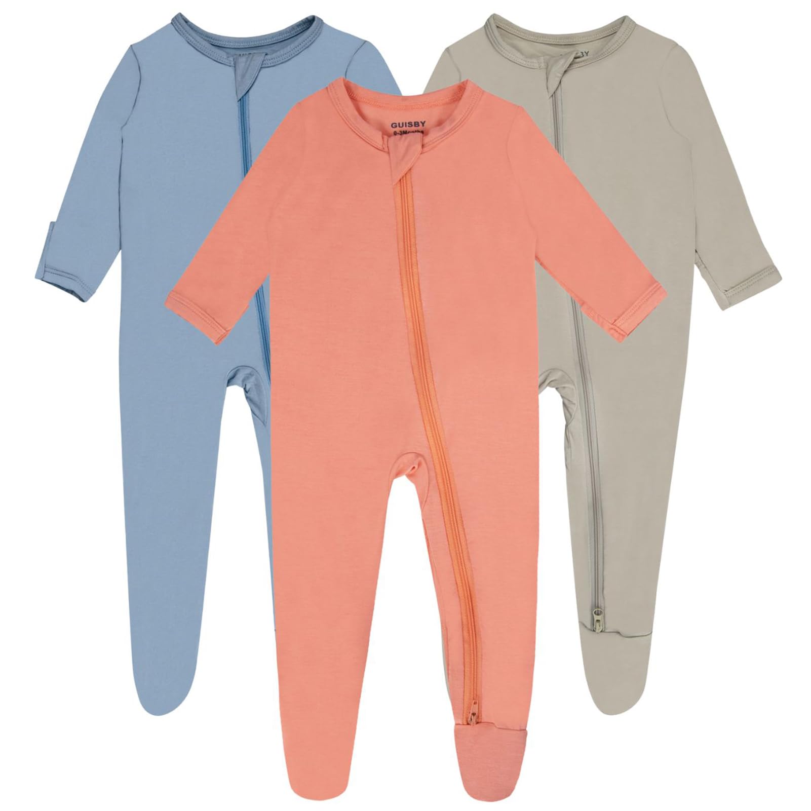 Guisby Baby Boy Pajamas, Baby Girls Rayon Made From Bamboo Footed Pajama Long Sleeve Sleepers 3Pcs 0-3 Months