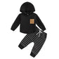 Baby Boy Clothes 3 6 9 12 18 24M 3T Pants Set Hooded Patchwork Hoodie Striped Sweatpants Fall Winter Outfit (Black, 0-6 Months)