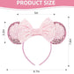 Eisyaa Minnie Ears Headbands, Sequin Mouse Ears With Pink Bow Glitter Party Princess Decoration Cosplay Costume