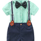 Abolai Baby Boy Summer Cotton Gentleman Short Sleeve Bowtie Romper Suspenders Shorts Outfit Set Style2 Green 95