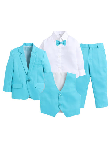 Jeetethnics Boys Blue Coat Suit Set With Waistcoat Shirt And Trousers (9088H)
