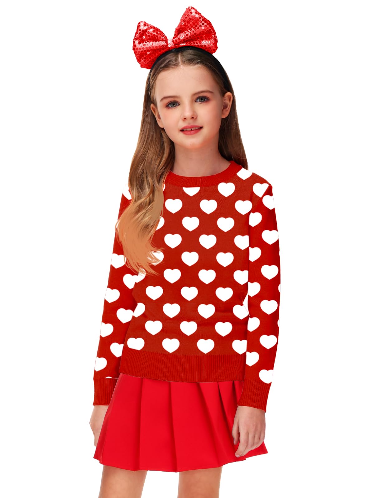 Toddler Girls Valentines Sweaters Kids Love Long Sleeve Sweatshirt White Hearts Outfit Tops Red 3-4 Years