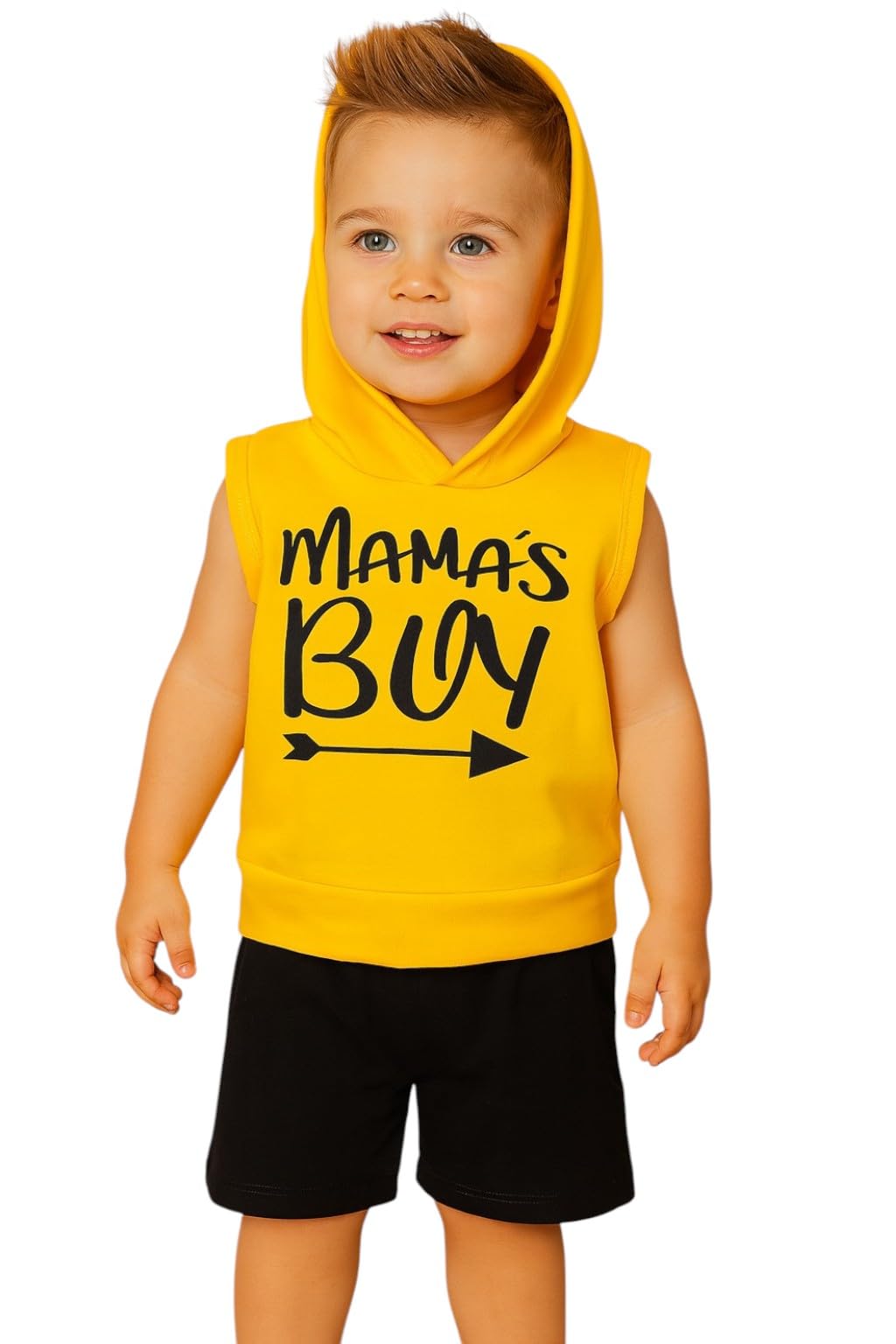 Highlight Collection MamaS Boy Cap Printed Cotton Hoodie Vest & Shorts For Kids Boys & Girls. (45 Years)