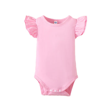 Lysmuch Baby Girls Ruffle Short Sleeve Bodysuit Infant Solid Onesie Casual Plain Blouse Top Romper (Pink, 6-12 Months)